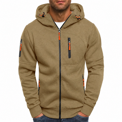 Men’s Zip-Through Hoodie – Chest Pocket with Drawcord Hood and Contrast Seams