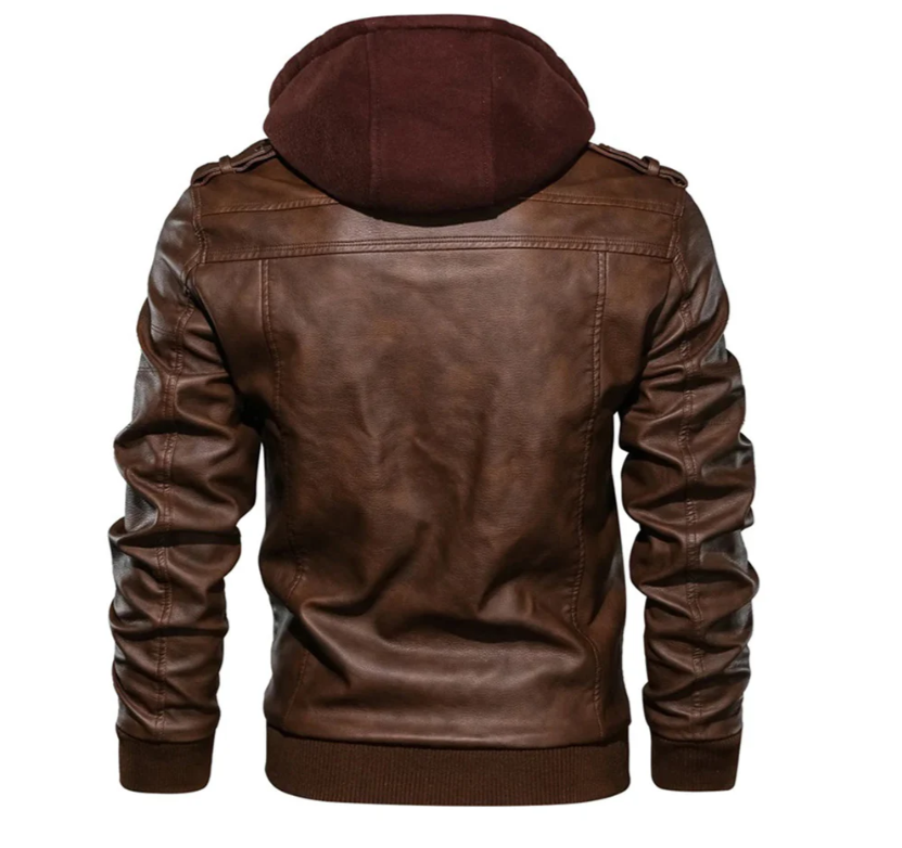 Men’s Hooded Leather Utility Jacket – Multi-Pocket Layer for Everyday Wear
