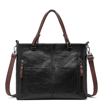 Women’s Genuine Leather Tote Bag – Multi-Pocket Handbag for Work and Everyday Carry