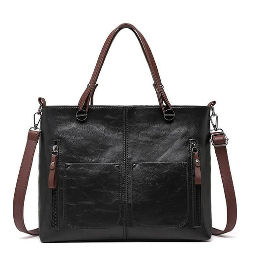 Women’s Genuine Leather Tote Bag – Multi-Pocket Handbag for Work and Everyday Carry