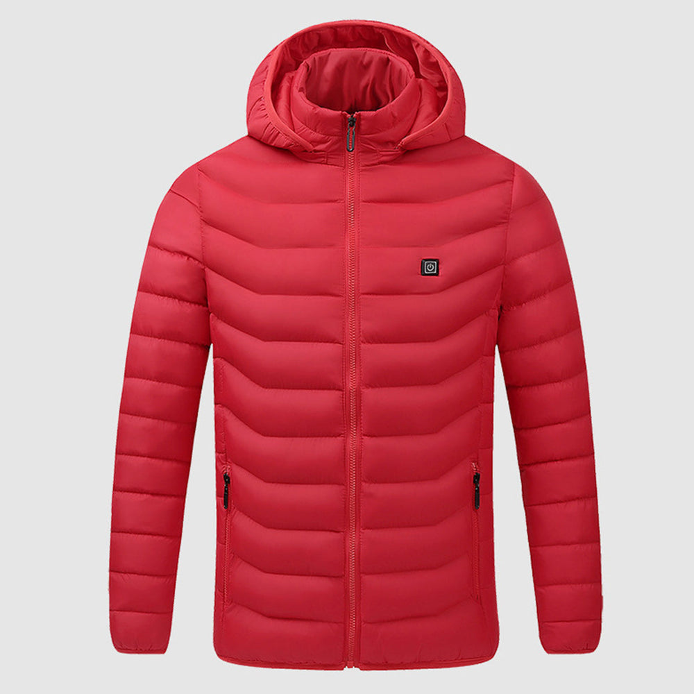 Unisex USB Heated Puffer Jacket – Hooded Quilted Winter Layer with Four Heating Zones