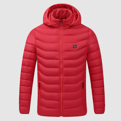 Unisex USB Heated Puffer Jacket – Hooded Quilted Winter Layer with Four Heating Zones