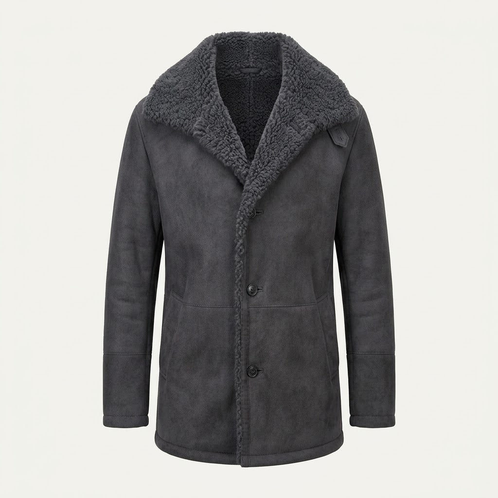 Men’s Plush-Lined Longline Winter Coat – Warm Button-Front Layer for Smart Casual Cold-Weather Wear