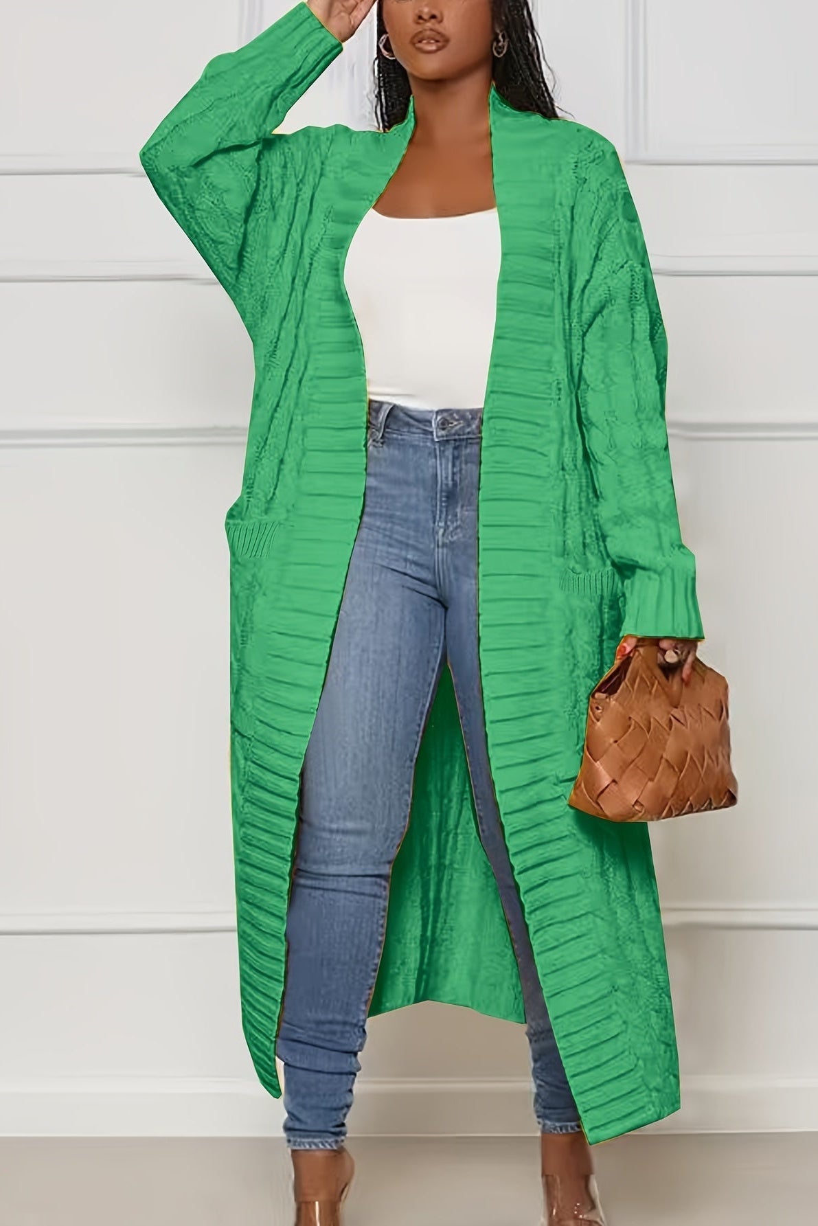 Women’s Long Cardigan – Ribbed V-Neck Longline Cardigan