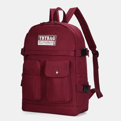 Women’s Multi-Pocket Nylon Backpack – Casual School Bag with Front Utility Pouches and Adjustable Straps