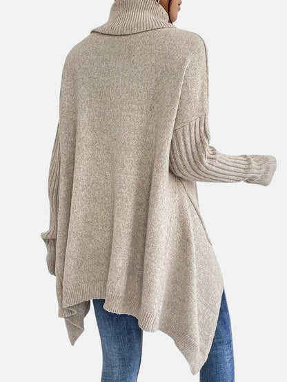 Women’s Oversized Roll-Neck Jumper – Batwing Sleeve Jumper with Dipped Hem