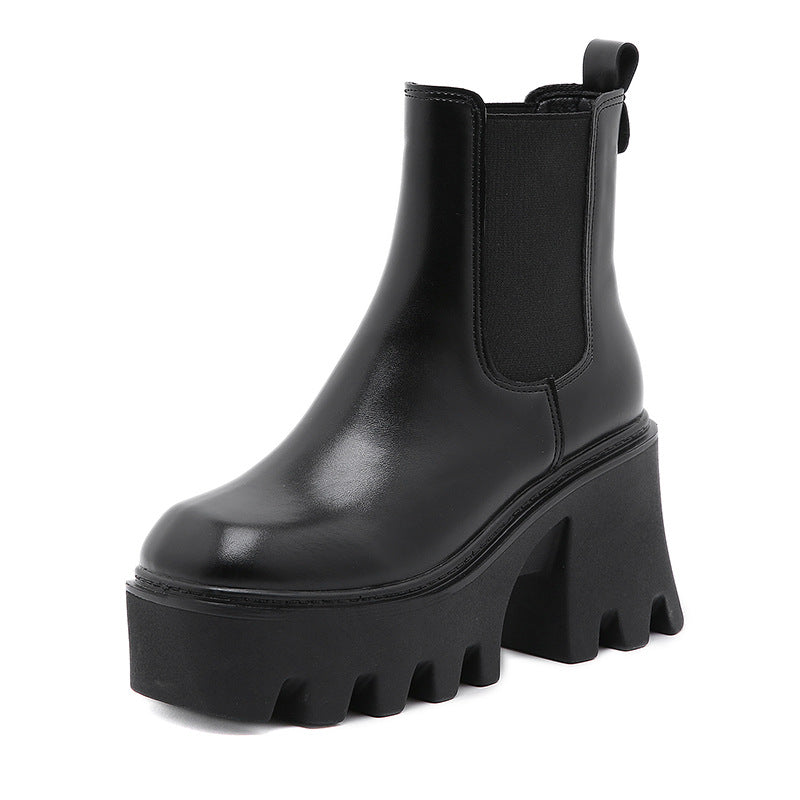 Black platform heel Chelsea boot product view
