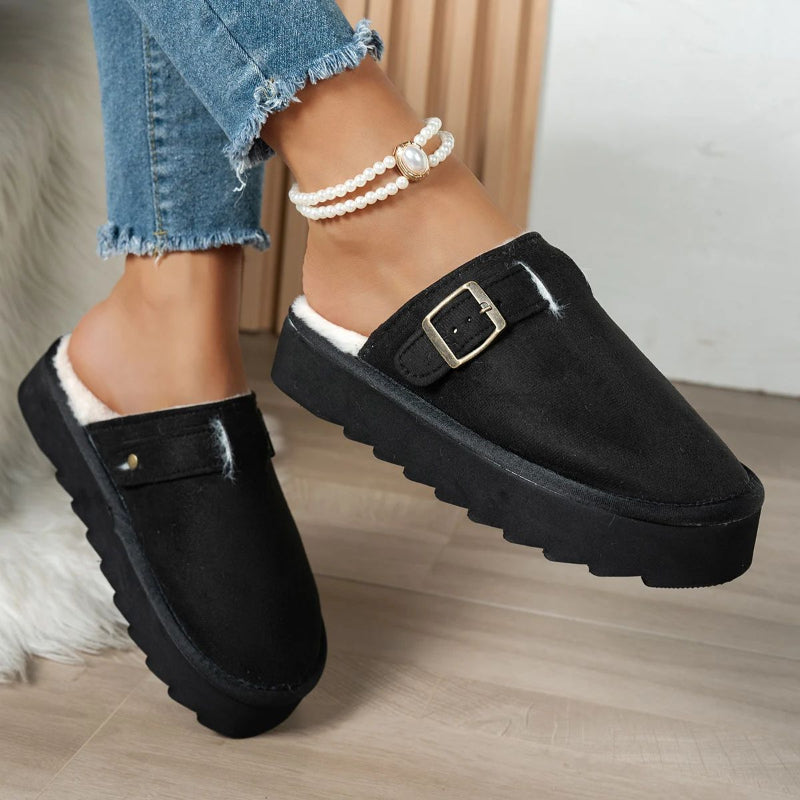 Women's Platform Clog Slippers - Suede-Look Fur-Lined Backless Mule - original product image 5