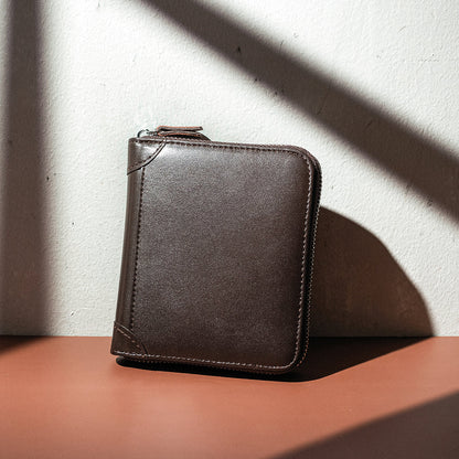 Men’s Genuine Leather RFID Wallet – Large-Capacity Zip-Around Card Organiser with Photo Pockets