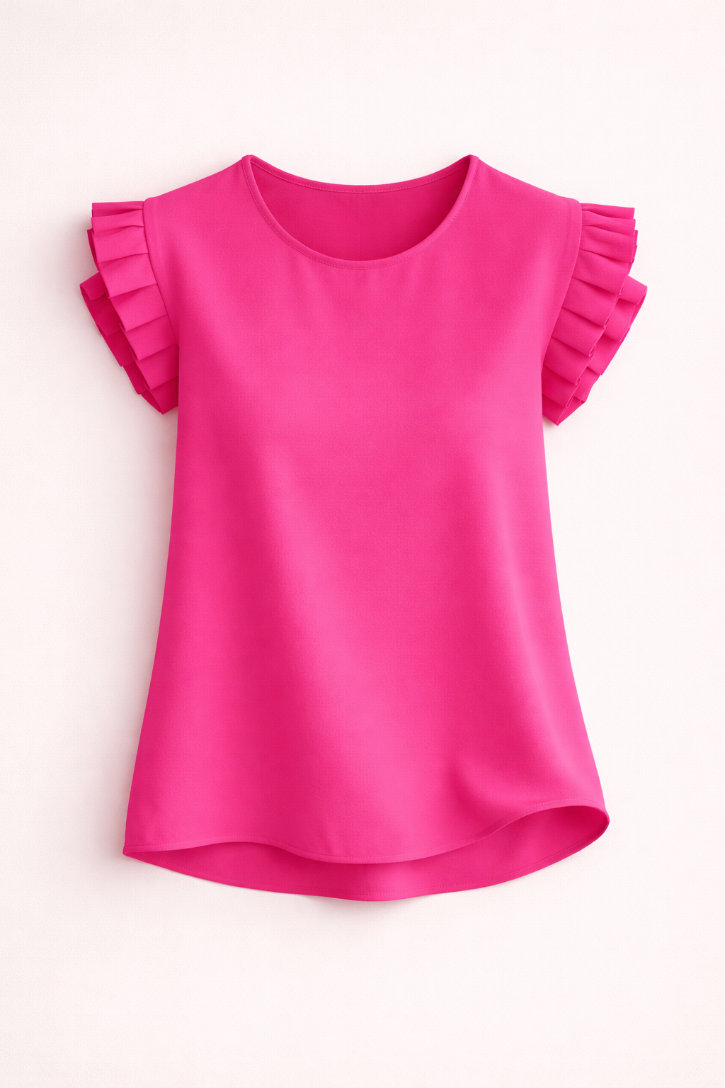 Women’s Short-Sleeve Blouse – Tiered Ruffle Sleeves with Round Neck