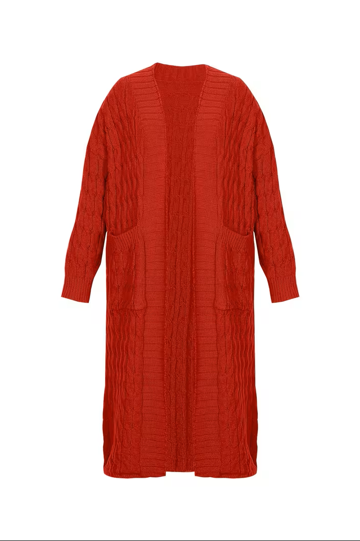 Women’s Long Cardigan – Ribbed V-Neck Longline Cardigan