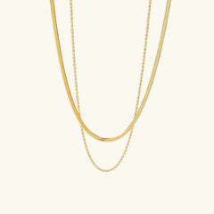 Women’s Layered Gold-Plated Necklace – Double Stainless Steel Chain with Mixed Textures for Everyday and Evening Wear