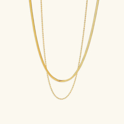Women’s Layered Gold-Plated Necklace – Double Stainless Steel Chain with Mixed Textures for Everyday and Evening Wear