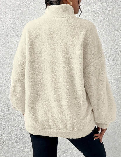 Women’s Half-Zip Fleece Sweater – Soft High-Neck Pullover for Cozy Winter Wear