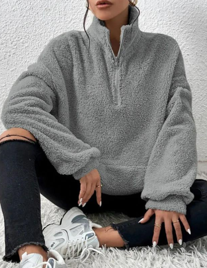 Women’s Half-Zip Fleece Sweater – Soft High-Neck Pullover for Cozy Winter Wear