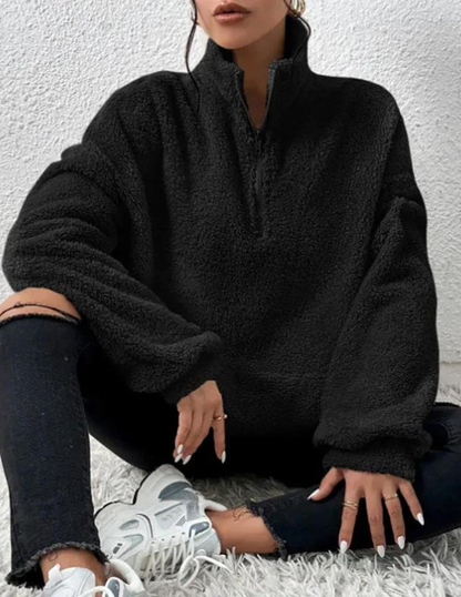 Women’s Half-Zip Fleece Sweater – Soft High-Neck Pullover for Cozy Winter Wear