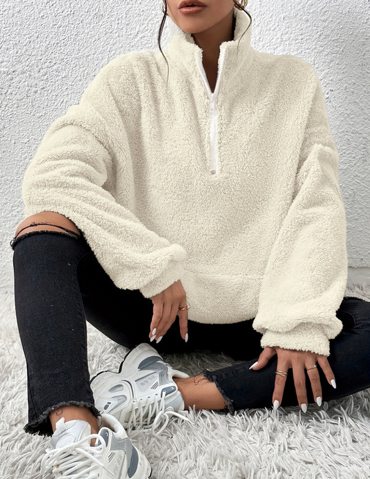 Women’s Half-Zip Fleece Sweater – Soft High-Neck Pullover for Cozy Winter Wear