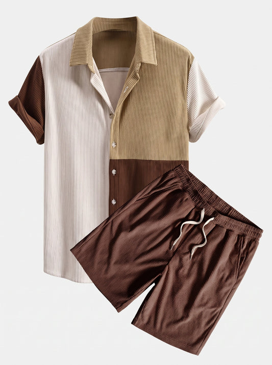 Men’s Ribbed Corduroy Shirt and Shorts Set – Regular Fit Summer Co-Ord