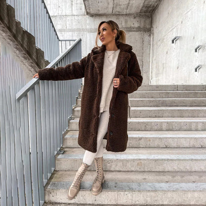 Women’s Teddy Coat – Plush Longline Button-Up Layer for Cosy Winter Styling