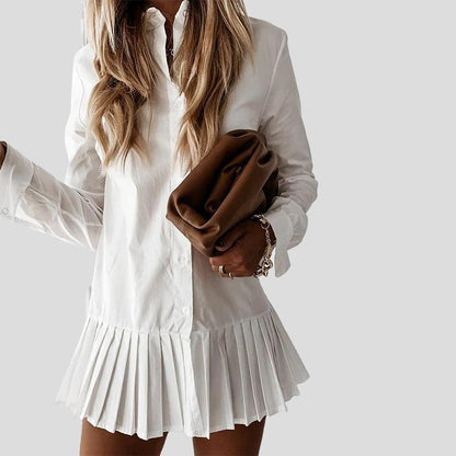 Women’s Shirt Dress with Pleated Hem – Smart Mini Style for Office and Events