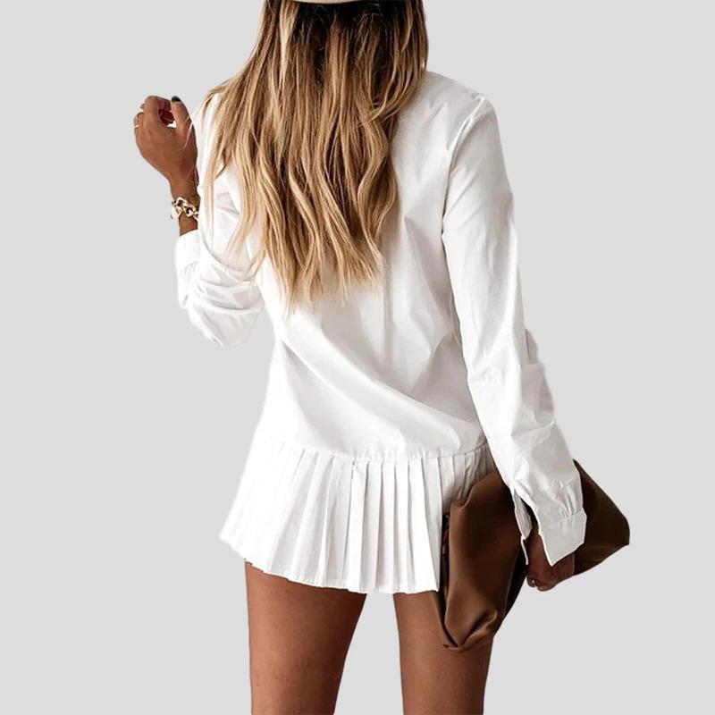 Women’s Shirt Dress with Pleated Hem – Smart Mini Style for Office and Events