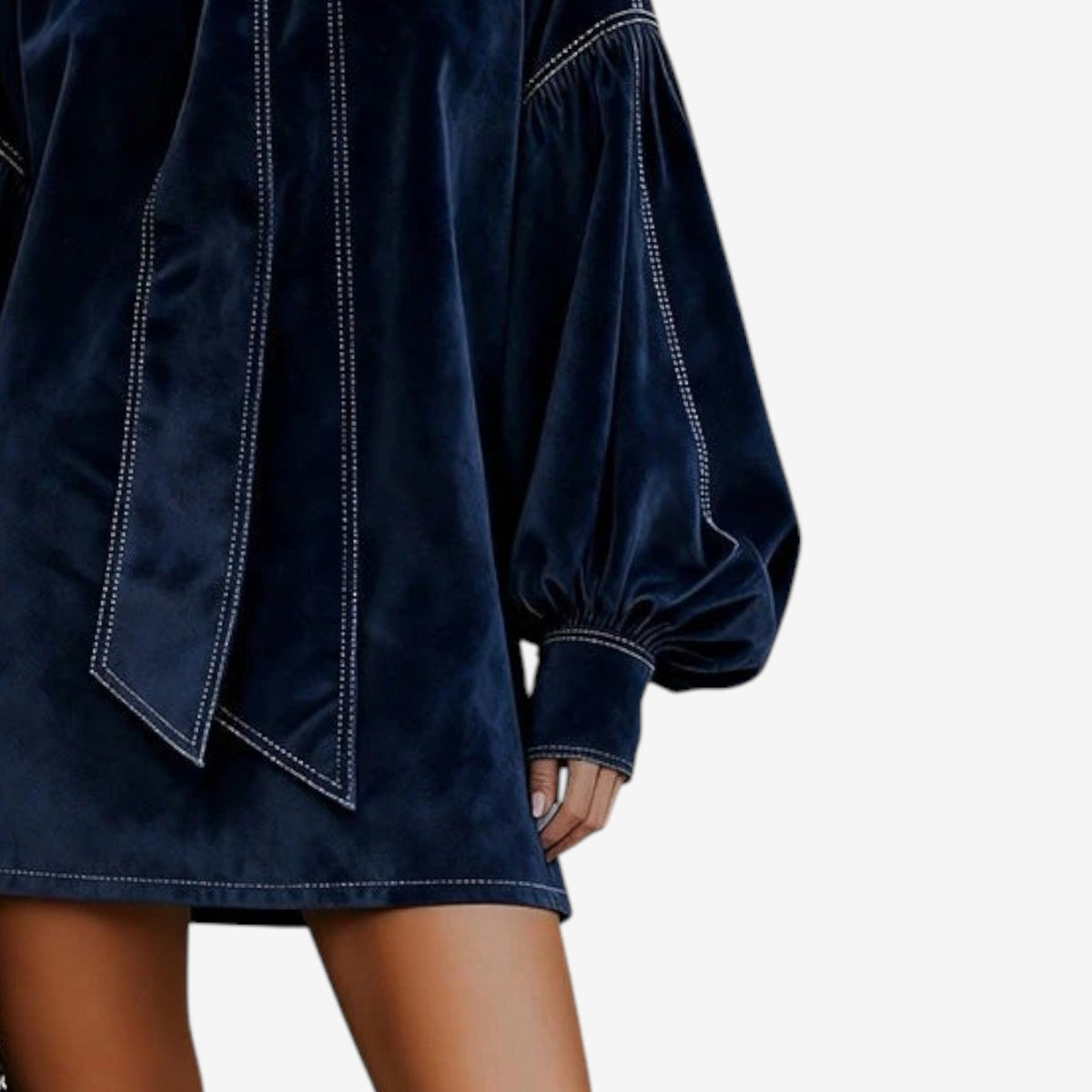 Women’s Bow Neck Mini Dress – Puff Sleeve Autumn and Winter Occasion Wear