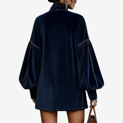 Women’s Bow Neck Mini Dress – Puff Sleeve Autumn and Winter Occasion Wear