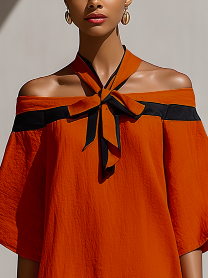 Women’s Off-Shoulder Mini Dress – Bow Detail Balloon-Sleeve Style for Smart Occasions