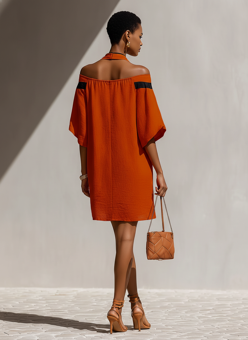 Women’s Off-Shoulder Mini Dress – Bow Detail Balloon-Sleeve Style for Smart Occasions