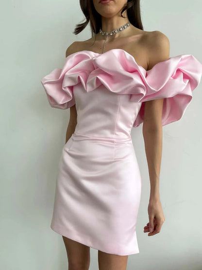 Women’s Off-Shoulder Ruffle Mini Dress – Satin Party Style for Summer Events