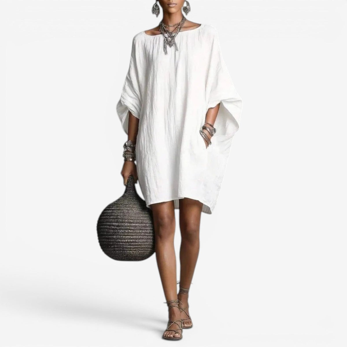 Women’s Oversized Batwing Mini Dress – Flowing Boho Shift for Spring and Summer