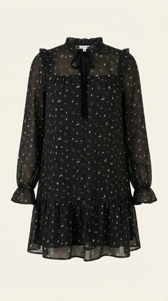 Women’s Chiffon Tie-Neck Mini Dress – Ruffled Autumn Evening Style