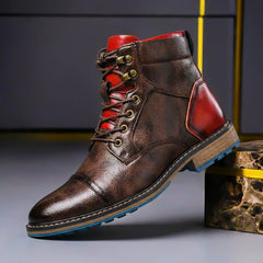 Men’s Genuine Leather Cap-Toe Boots – Lace-Up Ankle Style for Smart Casual and Winter Wear