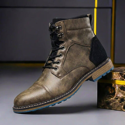 Men’s Genuine Leather Cap-Toe Boots – Lace-Up Ankle Style for Smart Casual and Winter Wear