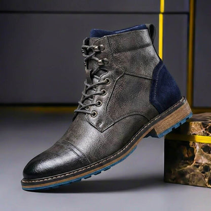 Men’s Genuine Leather Cap-Toe Boots – Lace-Up Ankle Style for Smart Casual and Winter Wear