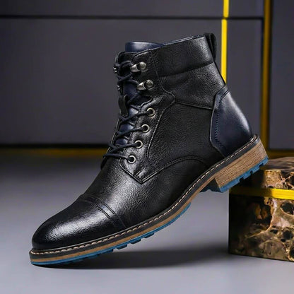 Men’s Genuine Leather Cap-Toe Boots – Lace-Up Ankle Style for Smart Casual and Winter Wear