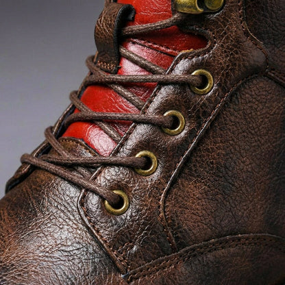 Men’s Genuine Leather Cap-Toe Boots – Lace-Up Ankle Style for Smart Casual and Winter Wear