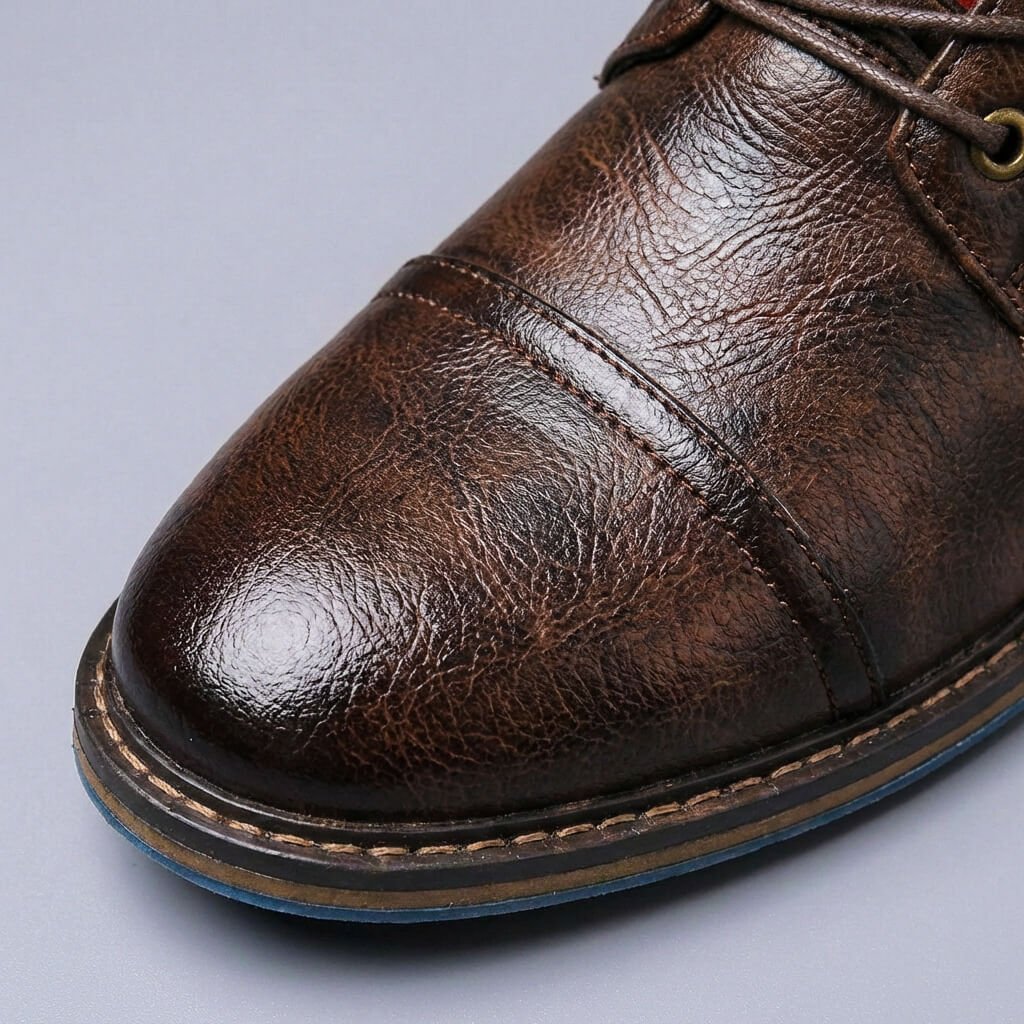 Men’s Genuine Leather Cap-Toe Boots – Lace-Up Ankle Style for Smart Casual and Winter Wear