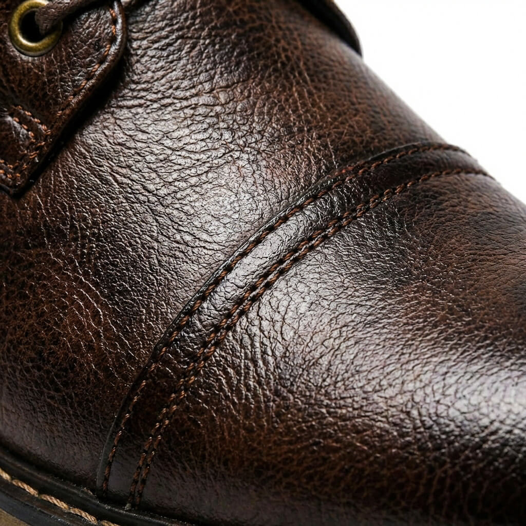 Men’s Genuine Leather Cap-Toe Boots – Lace-Up Ankle Style for Smart Casual and Winter Wear