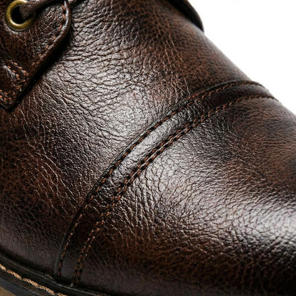 Men’s Genuine Leather Cap-Toe Boots – Lace-Up Ankle Style for Smart Casual and Winter Wear