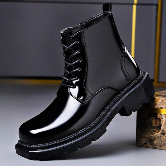 Men’s Genuine Leather Derby Boots – Polished Lace-Up Footwear with Chunky-Grip Sole