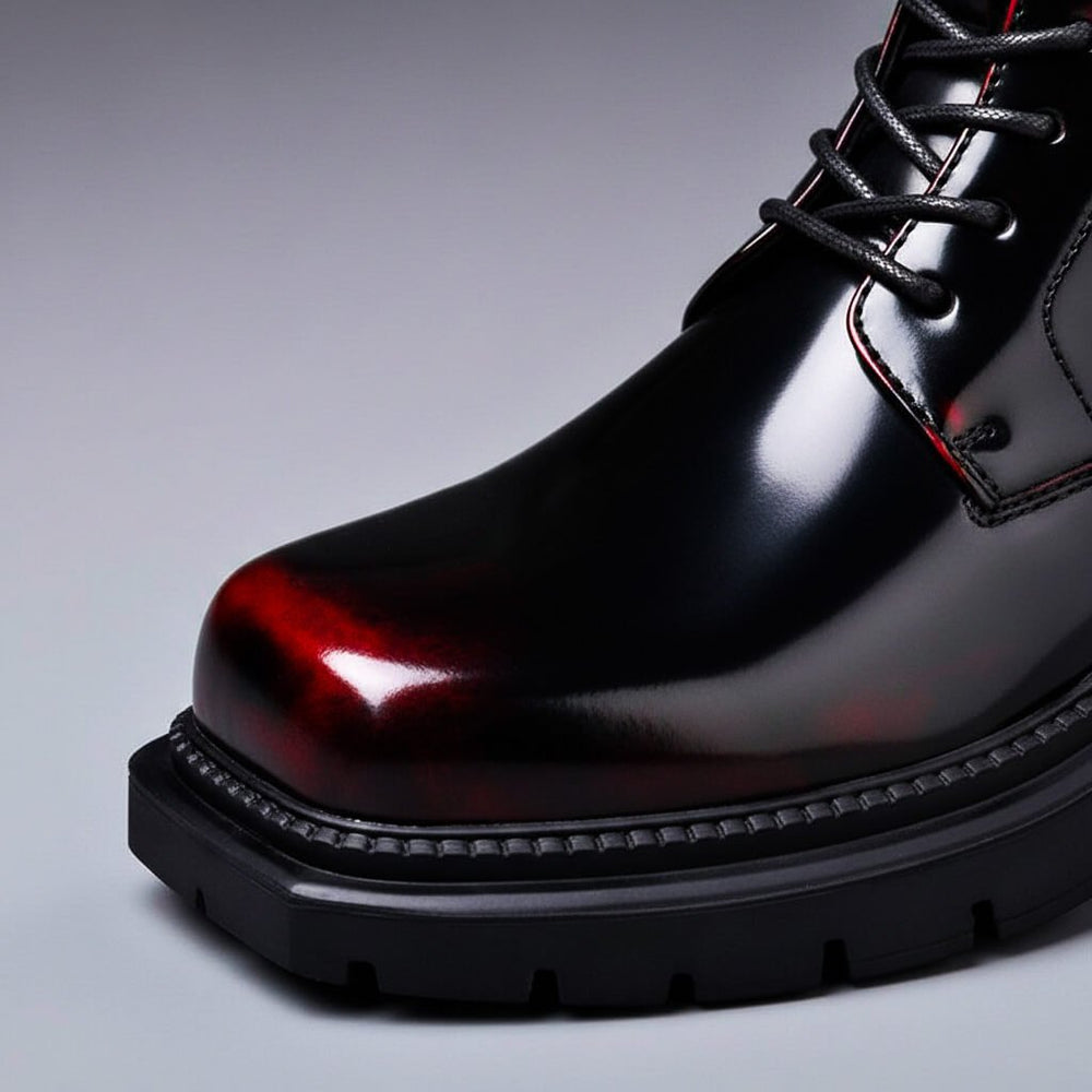 Men’s Genuine Leather Derby Boots – Polished Lace-Up Footwear with Chunky-Grip Sole