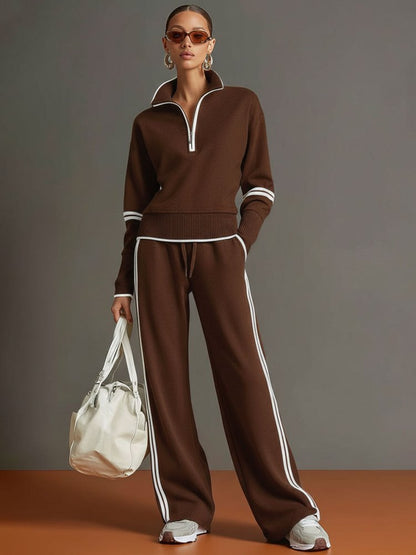 Women’s Half Zip Lounge Set – Soft Stretch Wide Leg Travel Outfit