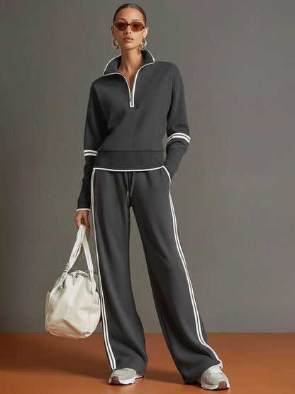 Women’s Half Zip Lounge Set – Soft Stretch Wide Leg Travel Outfit