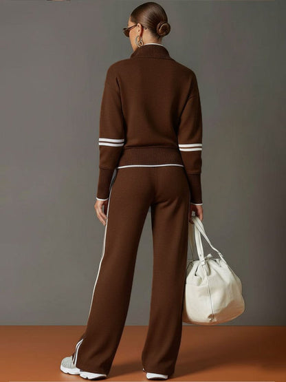 Women’s Half Zip Lounge Set – Soft Stretch Wide Leg Travel Outfit