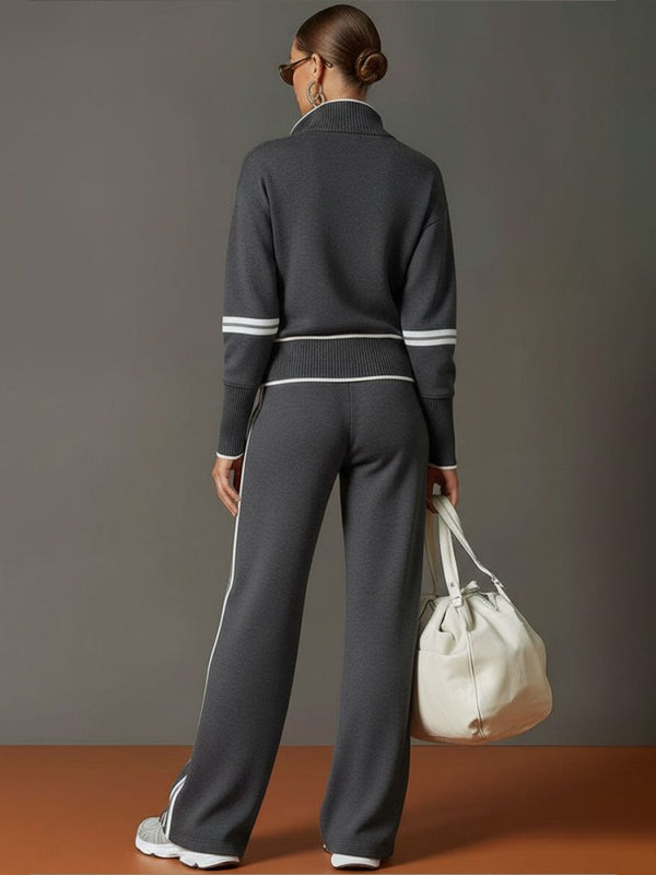 Women’s Half Zip Lounge Set – Soft Stretch Wide Leg Travel Outfit