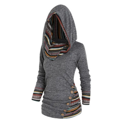 Women’s Tribal Hooded Fleece Sweatshirt – Longline Pullover for Cosy Casual Layering