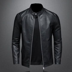 Men’s Faux-Leather Band-Collar Jacket – Clean Everyday Layer for Smart Casual Wear