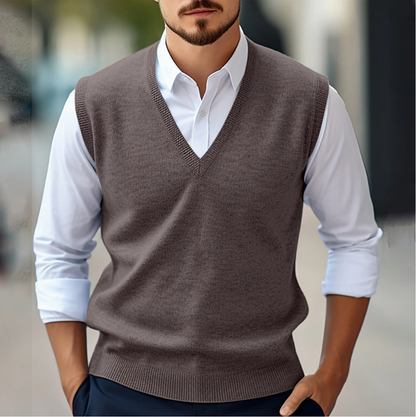 Men’s Sleeveless V-Neck Jumper – Fine Knit Tank with Ribbed Trims