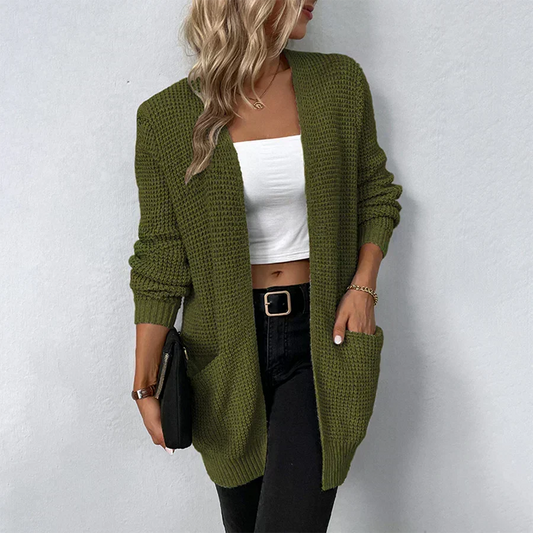 Women’s Chunky-Knit Open-Front Longline Cardigan – Relaxed Layer for Cooler Seasons